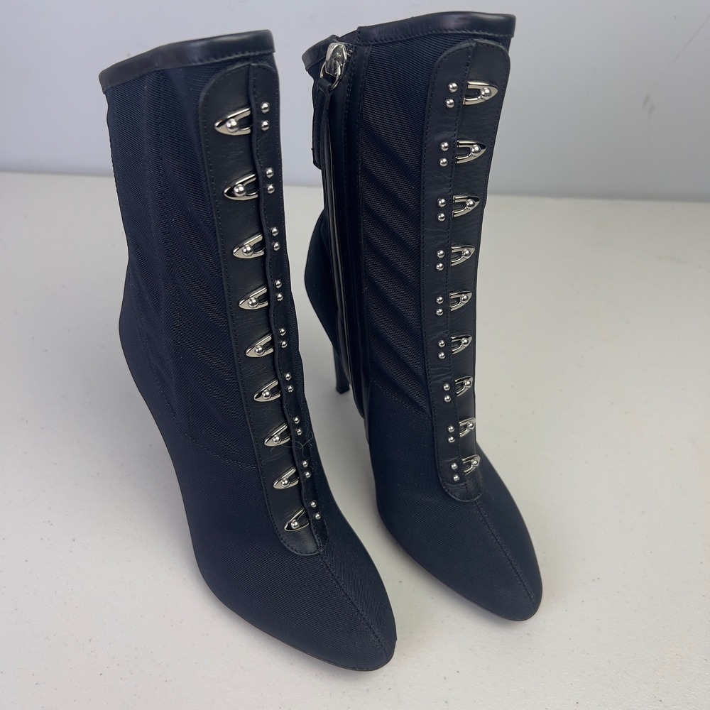 Giuseppe Zanotti Stiletto Ankle Boots Womens 38.5 Black Excellent Mesh Leather